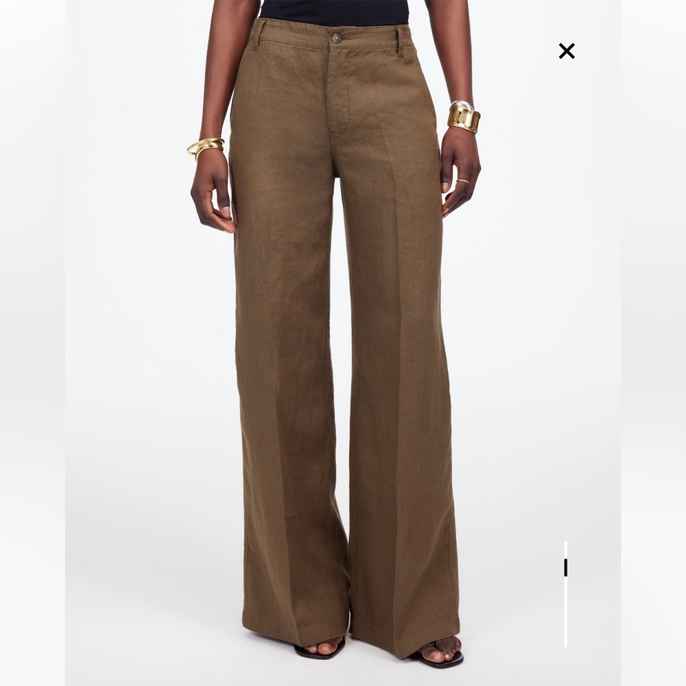 Madewell The Zoe Relaxed Wide Linen Pant - Olive Brown - Picture 2 of 7